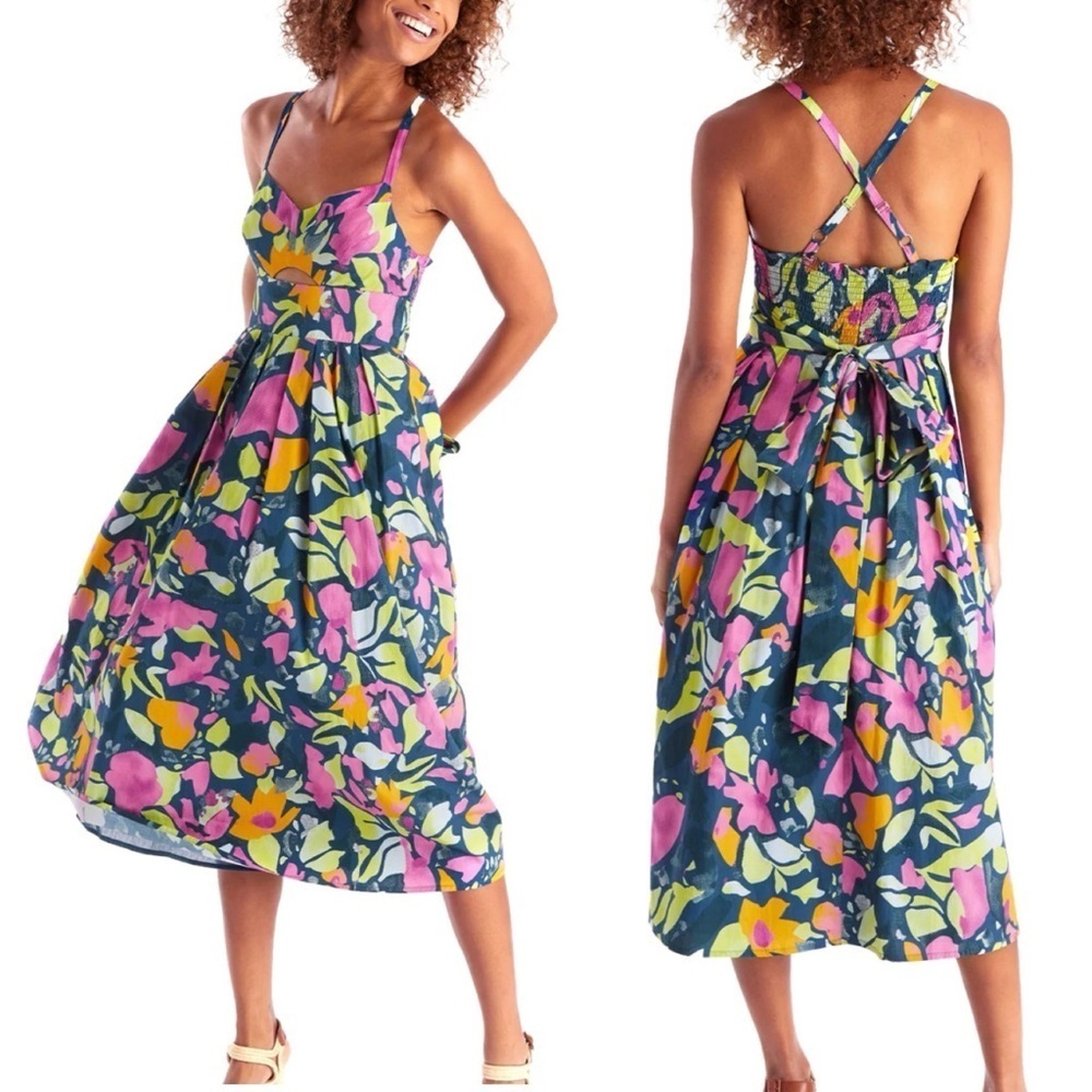 Allison New York Womens Natalie Floral Midi Dress Size Medium Multicolor Lined